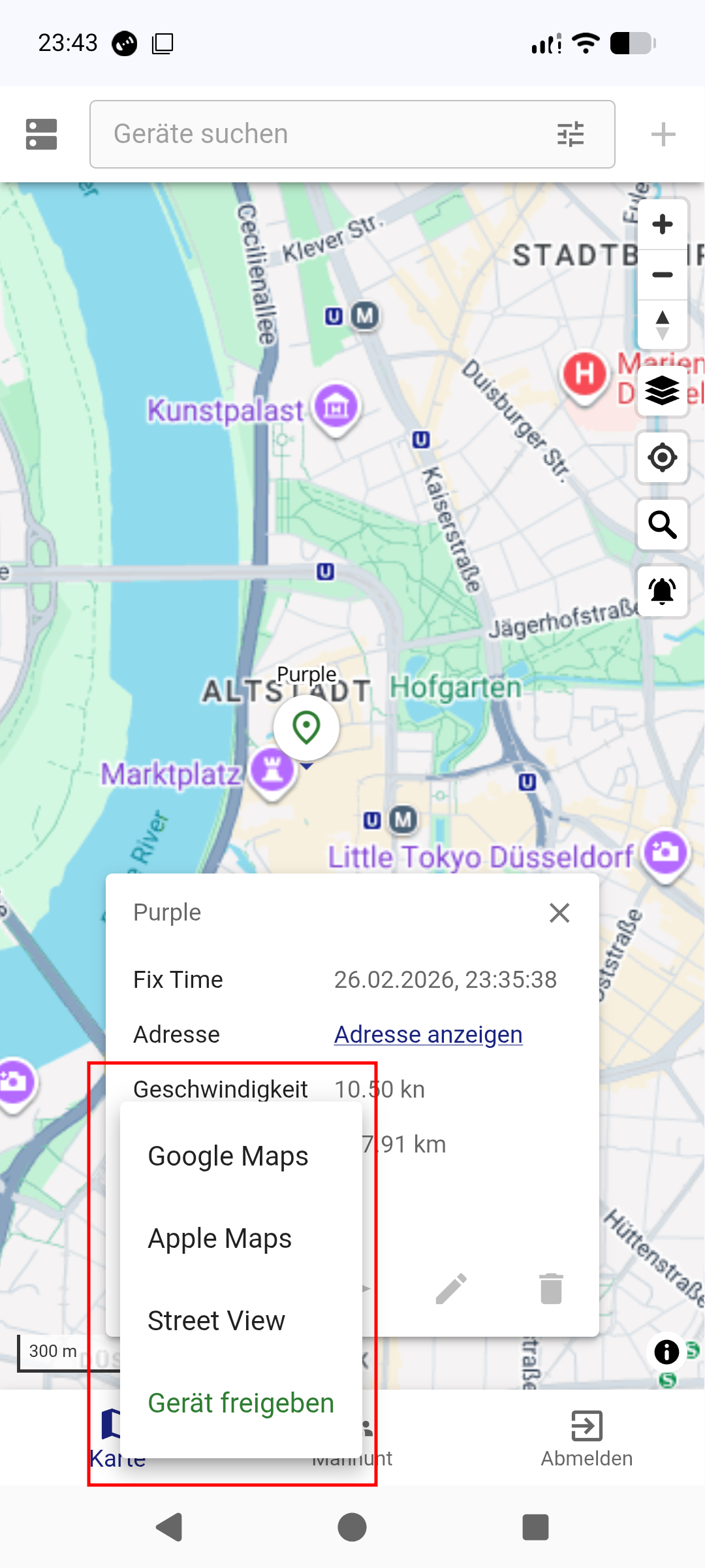 Traccar Manager – Navigation starten