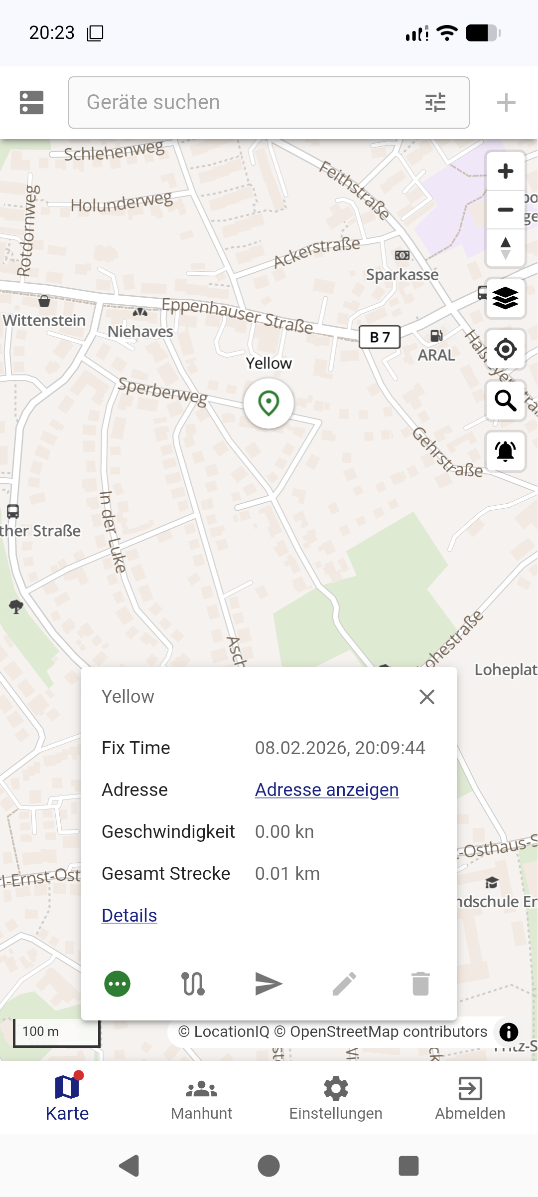 Traccar Manager – Erfolgreiche Anmeldung