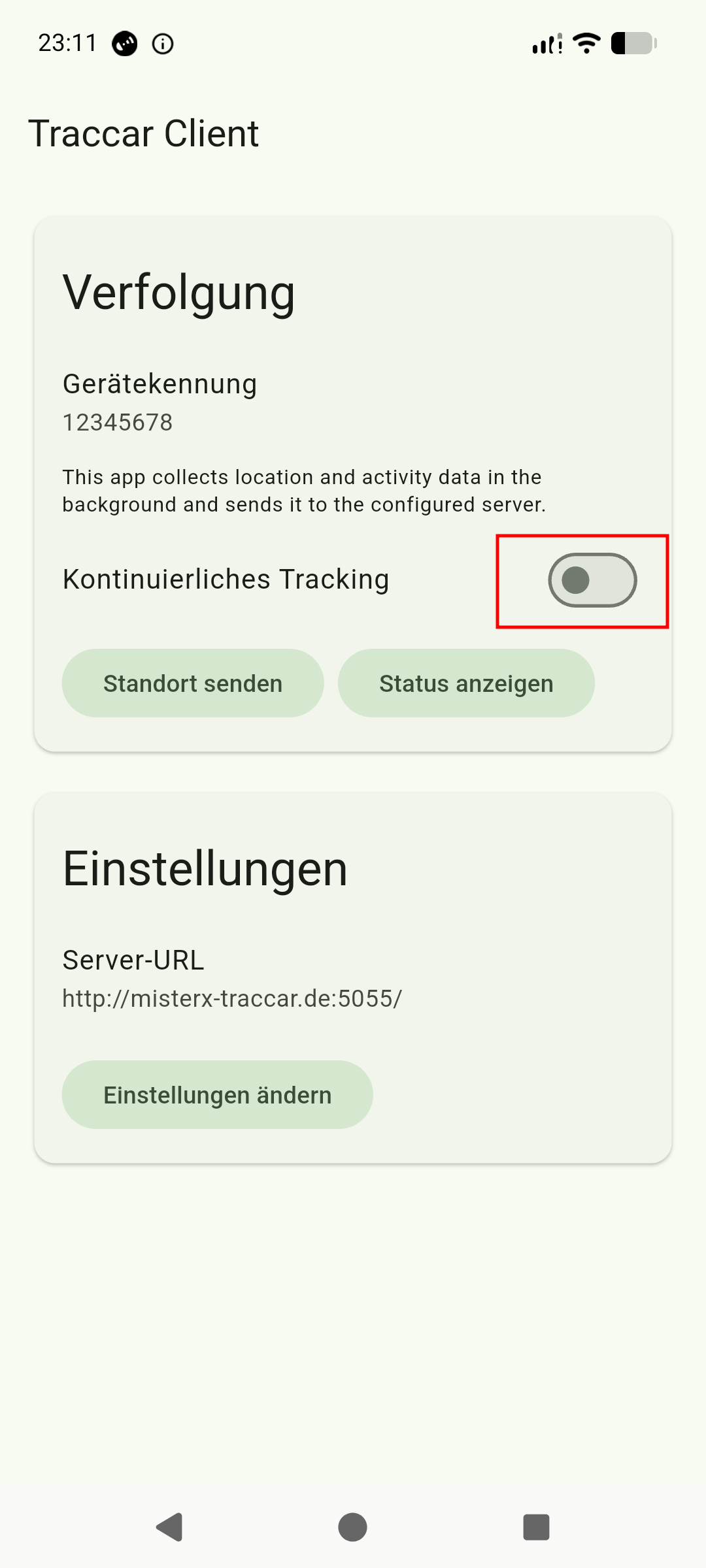 Traccar Client - Kontinuierliches Tracking aktivieren